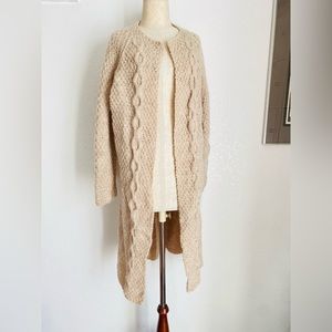 Vintage Tan Cream HandKnitted Cardigan Sweater Duster